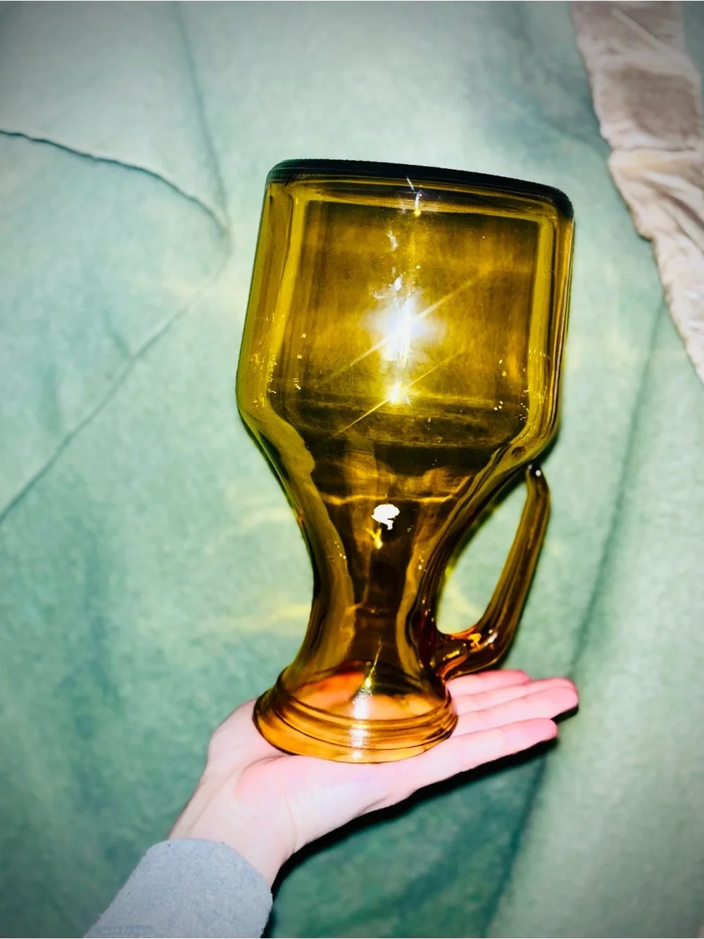 Vtg 1960s MCM Italian Amber Juice Glass Carafe Pitcher w/Open Handle